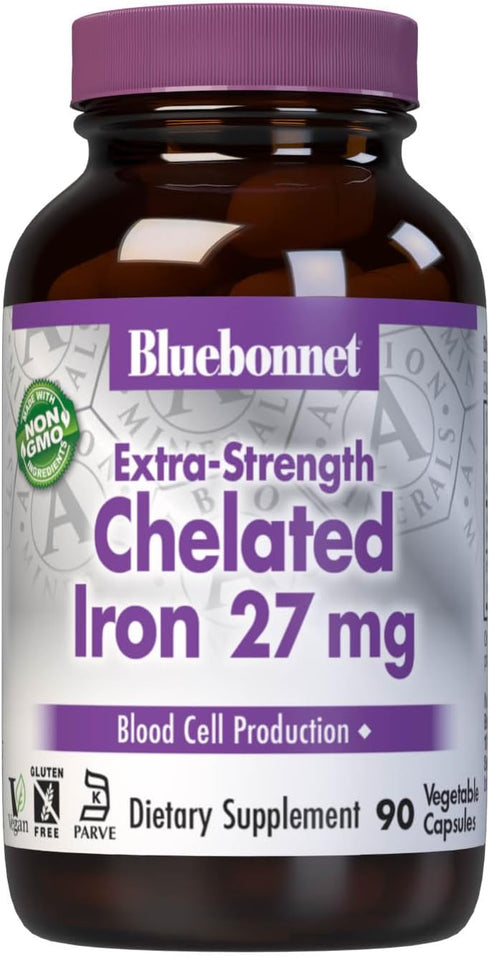 Bluebonnet Nutrition Albion Extra-Strength Chelated Iron 27 mg, For Healthy Red Blood Cell production*, Soy-Free, Gluten-Free, Non-GMO, Kosher, Da...