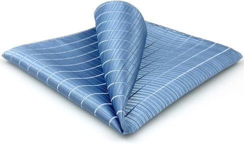 S&W SHLAX&WING Large Mens Pocket Square Blue Azure Checkered for Suit Silk...