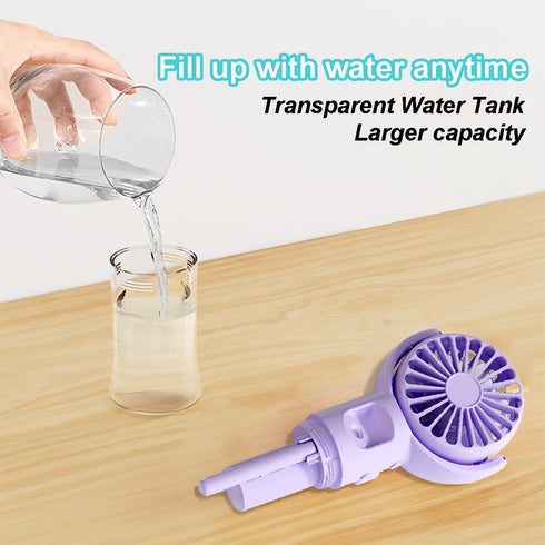 Handheld Fan Misting Hand Held Fan Rechargeable Battery Operated Portable 4 Speeds & 55ml Spray & 360° Foldable USB Personal Water Fan for Travel ...