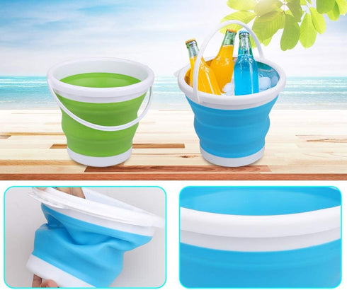 3L Jumbo Foldable Buckets, Sand Beach Toy Silicon Pails for Kids Adults, Collapisible Water Buckets Sandbox Kit Tool Multi Use for Outdoor, Cleani...