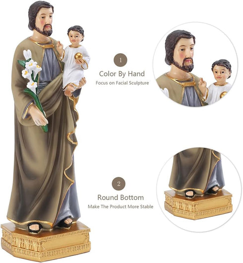Galiyen St. Joseph and Child Jesus Statues, Hand-Crafted 8 Inch Saint Joseph Resin Figurines, Catholic Religious Renaissance Collection Decoration...