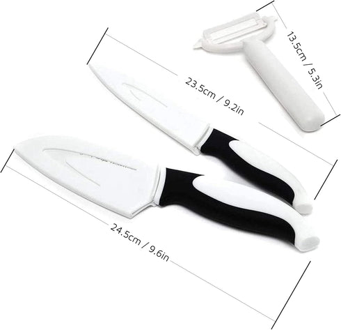 Jean-Patrique Stainless Steel Non-Stick Prep | Chef’s Essential Kitchen Coloured Knives - Black & White - Set of 3 Piece...