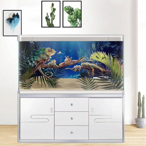 60X24IN Blue Sea Floor Aquarium Background, Natural Underwater World 3D Effect Fish Tank Decorations Background, Art Terrarium Background with 8 E...