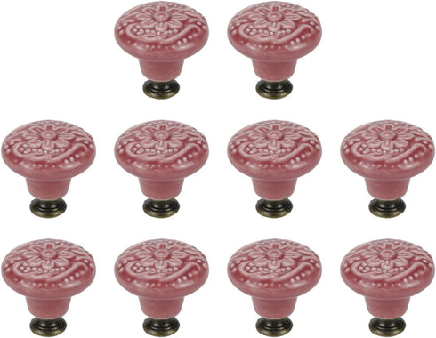 Geesatis 10 Pcs Ceramic Knobs Dresser Cabinet Handle Pull Furniture Decorative Knobs Tool with Mounting Screws, Light Red, 1.4 inch Diameter...