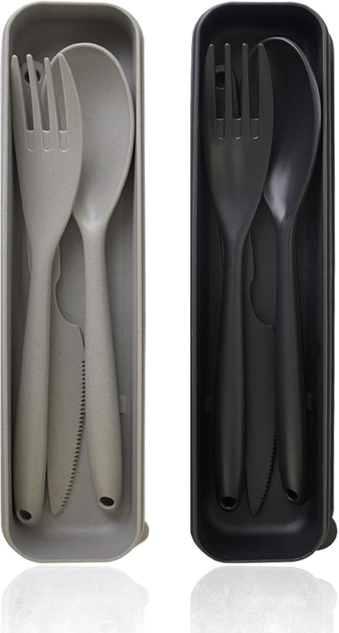Large Reusable Utensils Set with Case, 2Pack Big Camping Utensil Set, Plastic Cutlery Set Forks Spoon Tableware Chopsticks,Portable Cutlery Set fo...