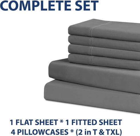 Home Collection Micro Caress Luxurious Sheet Set, 90 GSM 4 -Piece Full Size with 2 Additional Pillowcase, Gray Color...