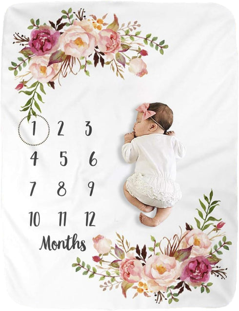 BUTTZO Milestone Blanket - Girl & Boy Baby Blankets, Large, Fleece, Monthly, Shower Gifts...