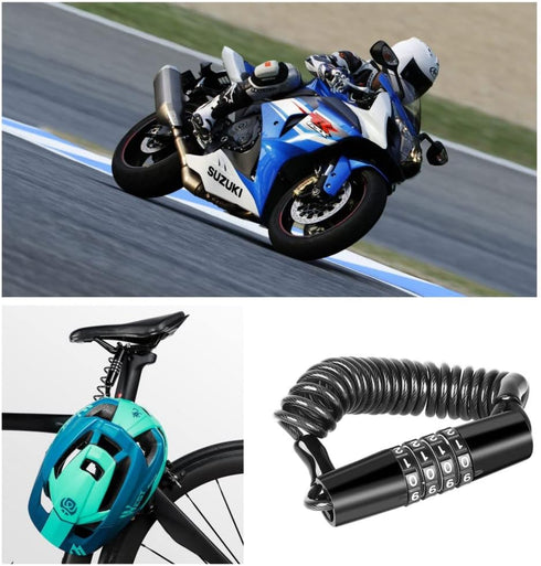 Bike Lock Combination Scooter Chain Lock Motorcycle Helmet Lock Cable 4-Digital Safety Code Combination Lock(High Hardness Metal, Stretchable...
