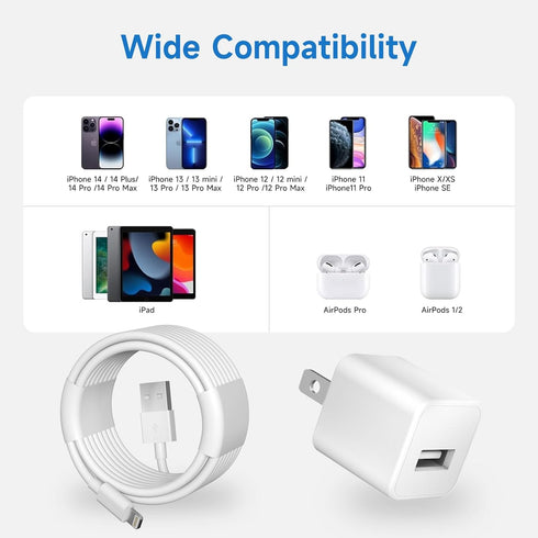 iPhone Charger Cable,3Pack (MFi Certified) Data Sync Charging Cords with 3Pack USB Wall Charger Travel Plug Adapter Compatible with iPhone 14Pro/1...