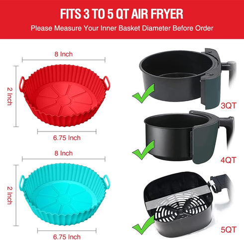 2 Pack Air Fryer Silicone Liners Pot for 3 to 5 QT, Basket Bowl, Replacement of Flammable Parchment Paper, Reusable Baking Tray Oven Accessories, ...