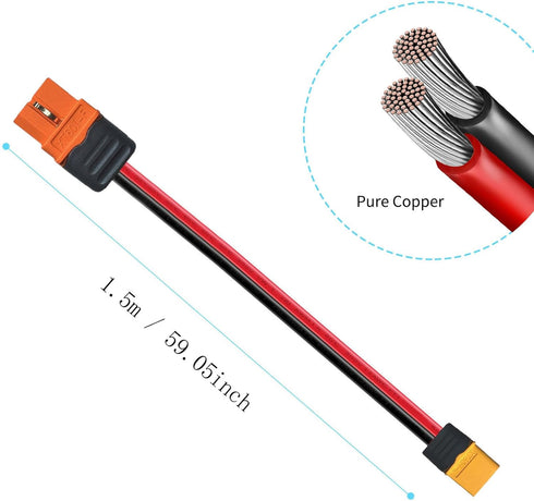 XT60i to XT60 Male Cable 10AWG Solar Charging Cable XT60i-F Extension Cable Solar Cable Compatible for Ecoflow Portable Power Station Solar Genera...