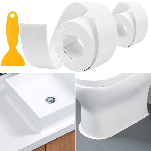 2 Pack Bathroom and Kitchen Caulking Tape Sealer,PVC Sealing Caulk for Sink,Tub Perimeter,Floor Wall Edges,Self Adhesive Decorative Caulking Strip...