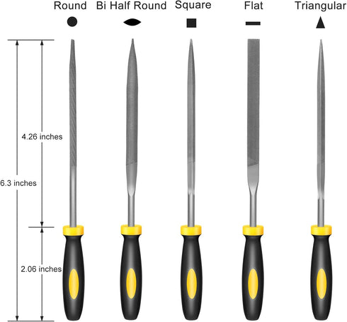 Mini Hand Metal File Set, Total Length 6.3“, 5pcs, Strength Alloy Steel Needle Files, includes Round, Bi Half-Round, Flat, Square, Triangular. Pre...