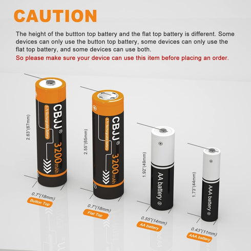 3.7 Volt Rechargeable Batteries 3200mAh for Flashlights, Headlamps, Doorbells, RC Cars etc. (2 Pack Flat Top)...