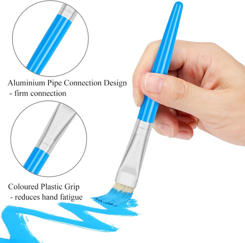 20 Pcs Paint Brushes for Kids, Round and Flat Kids Paint Brushes, Easy Hold and Clean Toddler Paint Brushes, Bristle Craft Paint Brushes for Acryl...