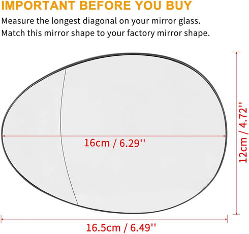 X AUTOHAUX Mirror Glass Heated with Backing Plate Driver Side Left Side Rear View Mirror Glass for BMW for Mini Cooper 2007-2015...