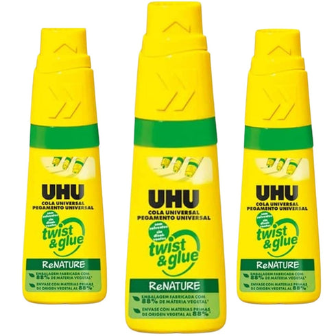UHU TWIST & GLUE RENATURE - Solvent free, multi purpose adhesive in a plant based, Bottle 35ML, Pack of 3...