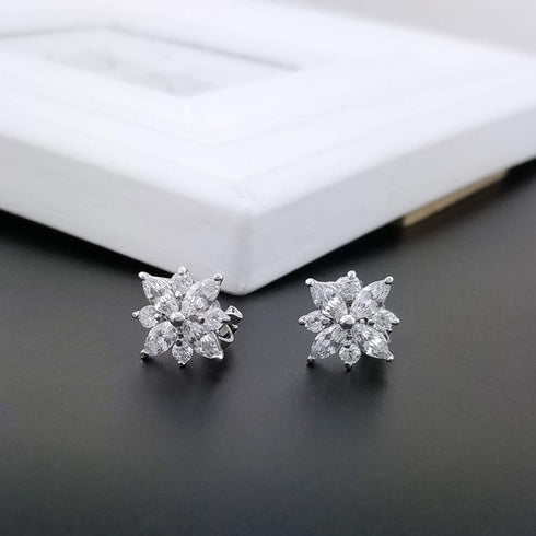 YOQUCOL Flower Snowflake Shape Cubic Zirconia Crystal Clip On Earrings CZ Not Pierced Ear Jewelry For Women...