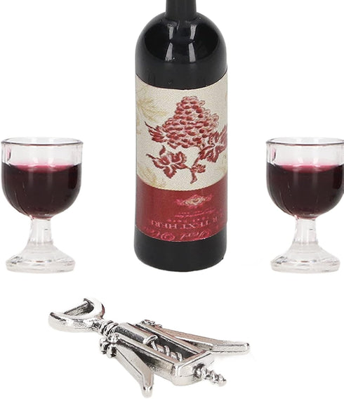 Dollhouse Miniature Wine Bottles,Doll House Red Wine Set 1/12 Simulation Red Wine Bottles Red Wine Glass Bottle Opener Mini Doll House Decoration...