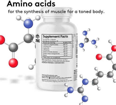 Youth & Tonic PM Bedtime Trim Amino Acids Supplement Pills for Men and Women | 30 Capsules to Support Metabolism and Defined Lean Muscles During N...