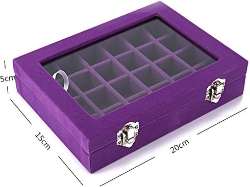 24 Grids Velvet Glass Ring Earrings Jewelry Box Earrings Organiser Storage Holder Display Case...