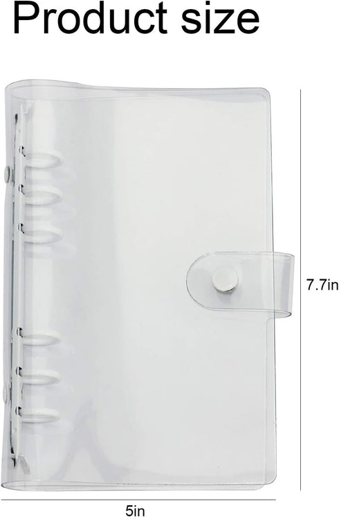 Multibey A5 6-Rings Binder Rings Soft Clear Cover Transparent Shell with Snap Clousure for Spiral Journal Planner DIY Scrapbook Notebook (A6, Whit...