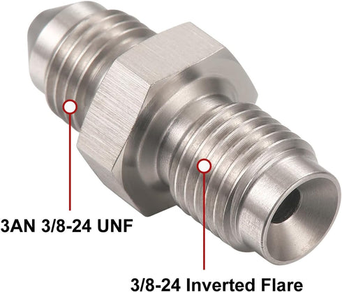 3AN Male to 3/8-24 Male Inverted Flare Stainless Steel Brake Adapter Fitting Connector...