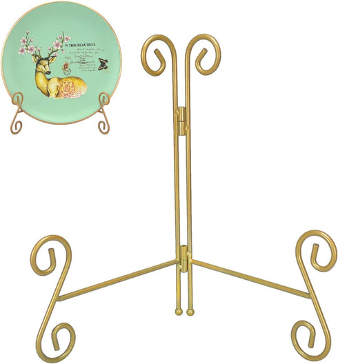 Plate Stand 6 Inch Gold Display Plate Holder, Collapsible Iron Plate Stands for Display, Folding Display Easel for Photo, Pictures, Decorative Pla...