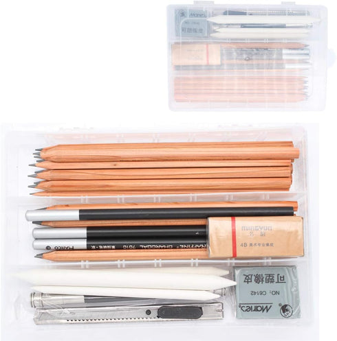 SIPLIV Sketching Pencil Set, 18 Pcs Sketch Pen 3 Pcs Charcoal Pen Paper Erasable Pen Eraser Plastic Pencil Case Craft Knife Pencil Extender 29Pcs ...