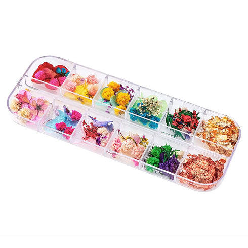 Dried Flowers & Foil Nail Art Kit - 108PCS, 33 Colors, 2 Color Foil, Accessories for Resin Molds...
