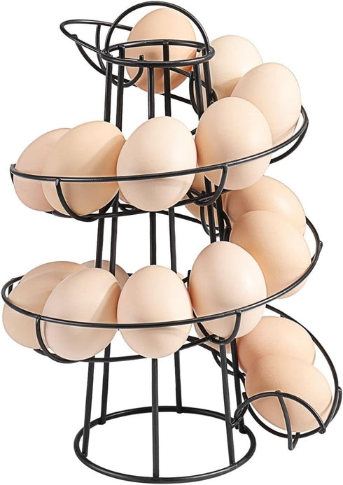 Flexzion Egg Skelter Modern Spiral Egg Holder Countertop (Medium Egg Display) - Freestanding Wired Countertop Egg Holder for Fresh Eggs, Dispenser...