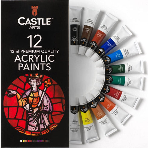 Castle Art Supplies 12 x 12ml Acrylic Paint Set | Value Beginner Set for Starters or Adult Artists | Quality Intense Colors | Smooth to Use on Ran...