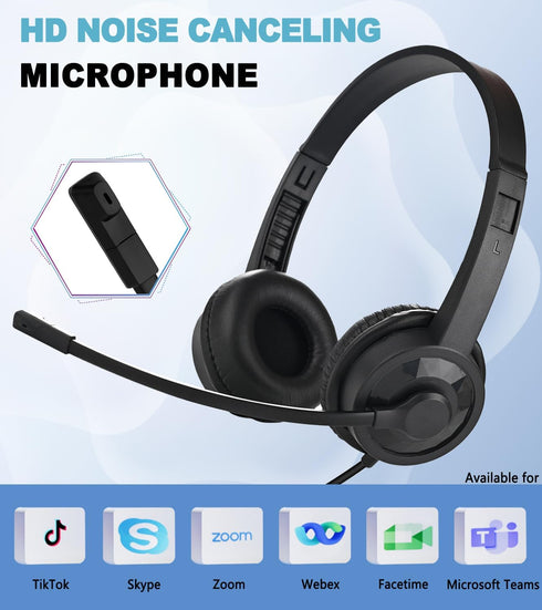 Wired headset with Microphone for computer PC Laptop, 3.5mm Jack Headset with Clear Chat Mic for office-Black (1 Pack)...
