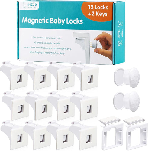 Magnetic Cabinet Locks Baby, Easy Install Magnetic Cabinet Locks Child Proofing(12 Pack and 2 Keys)...