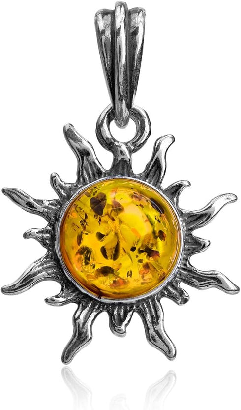 Amber Sterling Silver Small Sun Pendant...