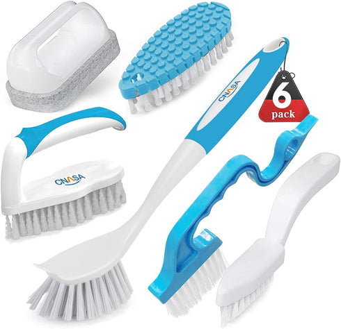 6 Pack Household Deep Cleaning Set - Kitchen, Bathroom & Floor Cleaning Brushes, Includes Scrub, Dish, Bottle, Grout, Crevice & Shoe Brushes...