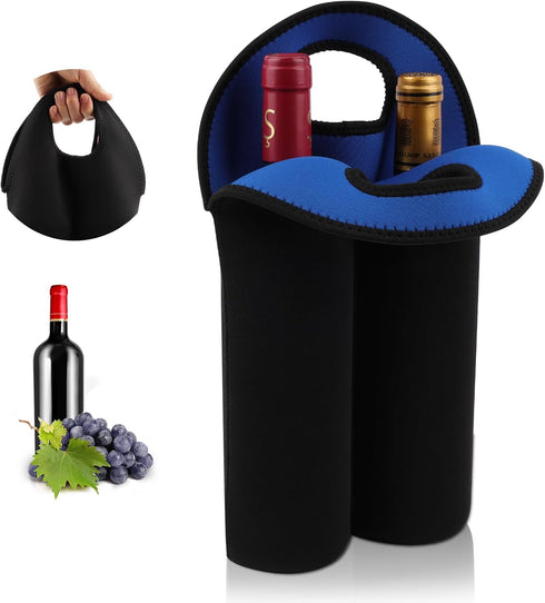 Desing Wish 2-Bottle Set Wine Carrier Tote Bag for 750ml Red/White Wine Bottles, Insulated Neoprene Wine Cooler Bag Wine Gift Bags for Gift/Picnic...