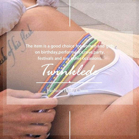 Twinklede Elastic Beads Belly Waist Chain Colorful Beaded Body Chains Set Festival Rave Summer Bikini Body Jewelry for Women and Girl...