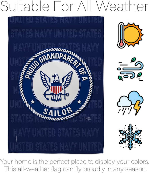 Breeze Decor Proud Grandparent Sailor Garden Flag Armed Forces Navy USN Seabee United State American Military Veteran Retire Official House Banner...
