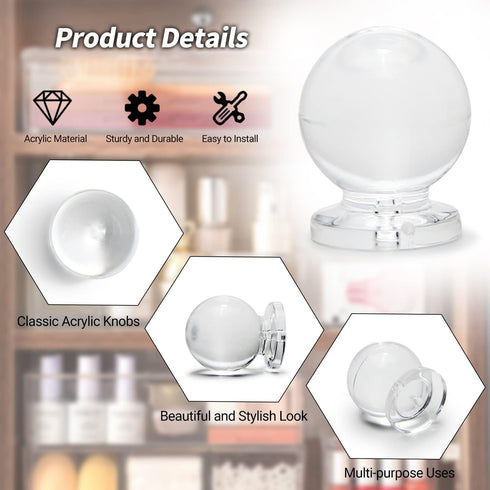 MroMax 6Pcs Tiny Pull Handle Round Acrylic Knob Self-Stick Mini Knob 16mm Diameter Small Size Knob Clear Shiny Knob Cute Decoration for Jewelry Bo...