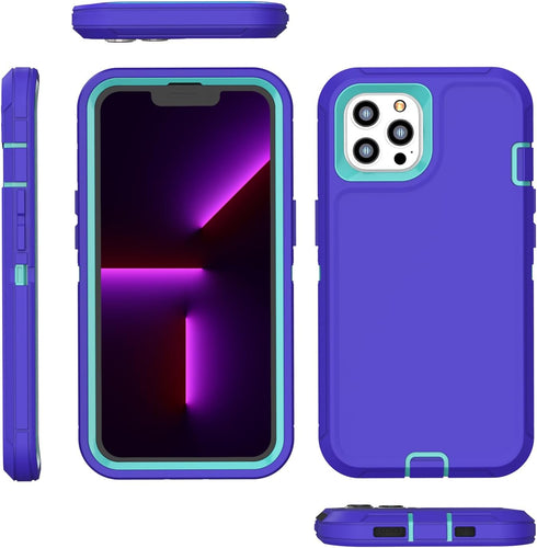 FEIYAR HOME for iPhone 13 Pro Max Heavy Duty Case with 2 Tempered Glass Protectors and Camera Lens Protector, Belt Clip Holster Kickstand - Milita...