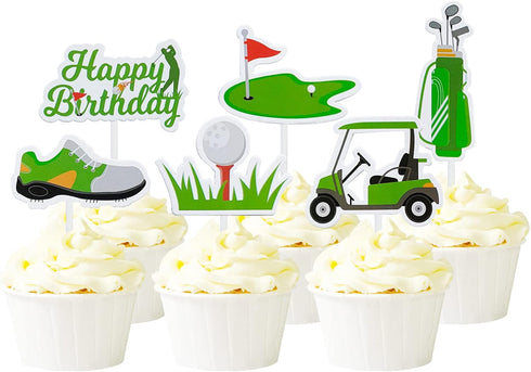 24Pcs Golf Cupcake Toppers Golf Shoes Bag Ball Carts Lawn Cake Picks for Birthday Party Supplies...