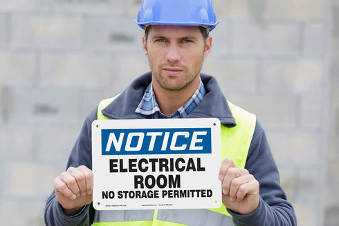 Accuform MELC801VP Plastic Safety Sign, Notice Electrical Room NO Storage Permitted", 7" Length x 10" Width x 0.055" Thickness, Blue/Black on Whit...