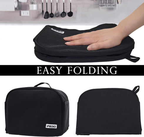 iFedio 2 Slice Toaster Cover Black, Waterproof Nylon, Dust & Fingerprint Protection, Machine Washable, Holds Jam Spreader & Tongs...