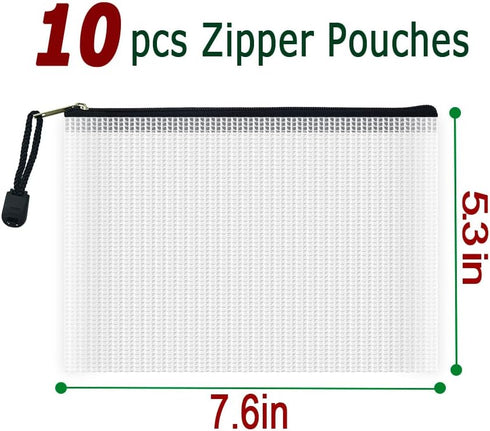 AUSTARK 10Pcs Zipper File Bags Plastic Mesh Zipper Pouch Waterproof Document Bags Board Games Storage Bags for Office Home Travel (B6 Size 7.6''x5...