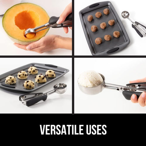 GORILLA GRIP Stainless Steel Cookie Scoop for Baking, 2 TBSP, Multipurpose Melon Baller, Meatball Spring Scoops, Perfect Portion Sizes, Easy Food ...