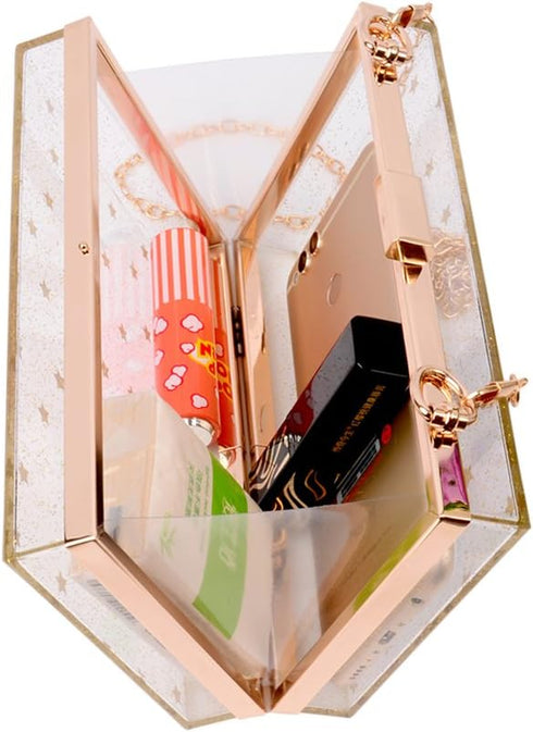 Women Acrylic Transparent Gold star Evening Bags Purses Clutch Vintage Banquet Handbag (Transparent)...
