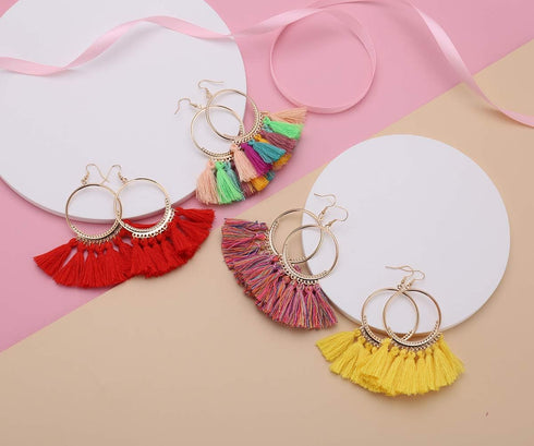 12 Pairs Bohemian Tassel Earrings for Women Trendy Colorful Fringe Summer Beach Statement Earrings...