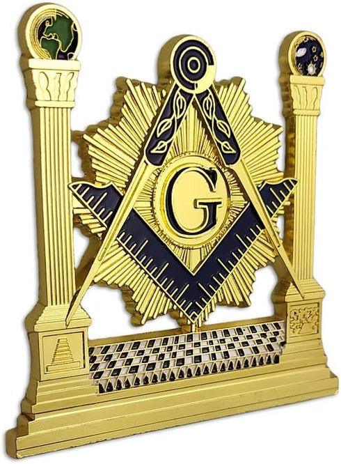 Masonic Pillars Car Emblem Shining Square & Compass Freemason auto Badge...