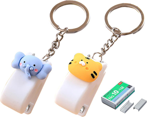 Mini Desktop Staples, 2 Pcs Tiger and Elephant Design Stapler for 10 Sheets Capacity with 1000 Pcs No.10 Staples...